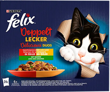 Preview: Felix Doppelt Lecker vom Land mit Gemüse - in 4 Sorten - Feuchtfutter für ausgewachsene Katzen