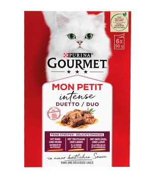 Gourmet Mon Petit Duetto Fleischauswahl - 12 Packungen (entspricht 72 x 50 g) Feuchtfutter für ausgewachsene Katzen