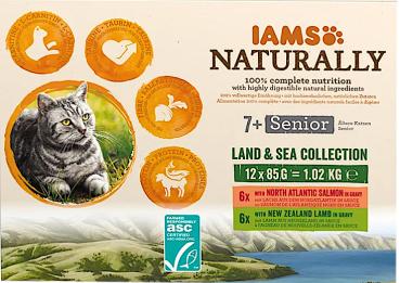 IAMS Naturally Senior 7+ Land & Sea Collection in Sauce - 24 x 85 g Feuchtfutter für ältere Katzen ab 7 Jahren