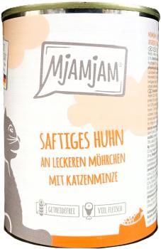 MjAMjAM Saftiges Huhn an leckeren Möhrchen mit Katzenminze - 6 Dosen à 400 g Feuchtfutter für ausgewachsene Katzen