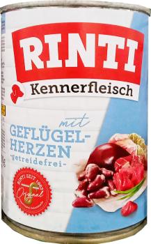 RINTI Kennerfleisch mit Gelfügelherzen - getreidefreies Feuchtfutter für ausgewachsene Hunde