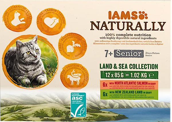 IAMS Naturally Senior 7+ Land & Sea Collection in Sauce - 24 x 85 g Feuchtfutter für ältere Katzen ab 7 Jahren