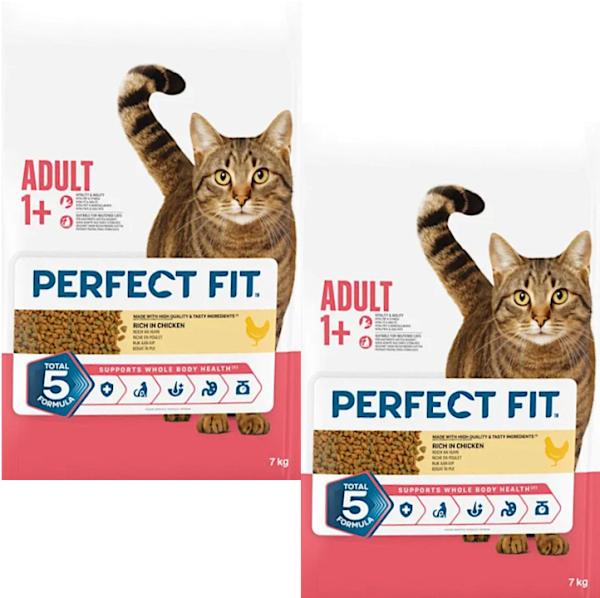 Perfect Fit Adult 1+ Reich an Huhn 2 x 7 kg für ausgewachsene Katzen ab 1 Jahr